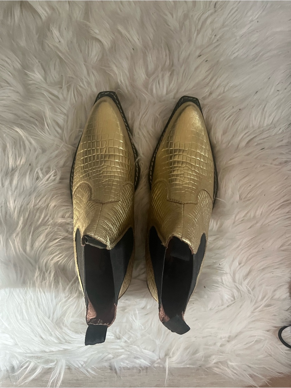Free People Beau Western
Ankle Chelsea Boot Embossed
Gold Leather